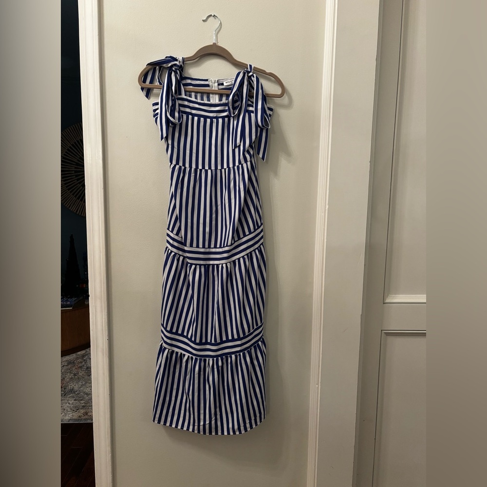 Blue and White Striped Summer Midi Dress